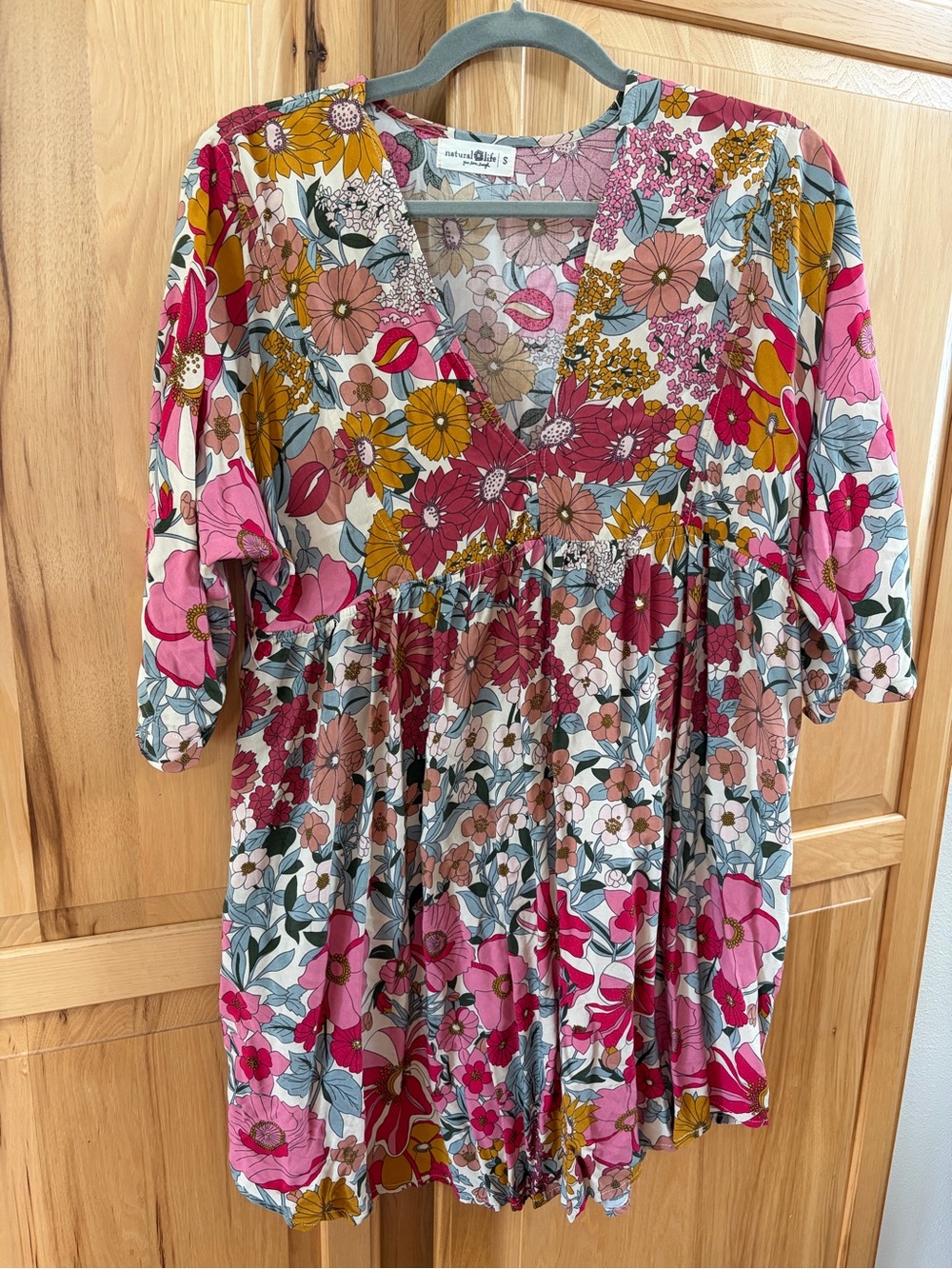 Natural Life Floral V-Neck Tunic Dress with Floral Print - 100% Rayon